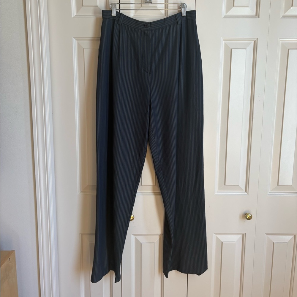 Giorgio Armani Vintage Navy & Olive Striped Wool Blend Trouser Pants S